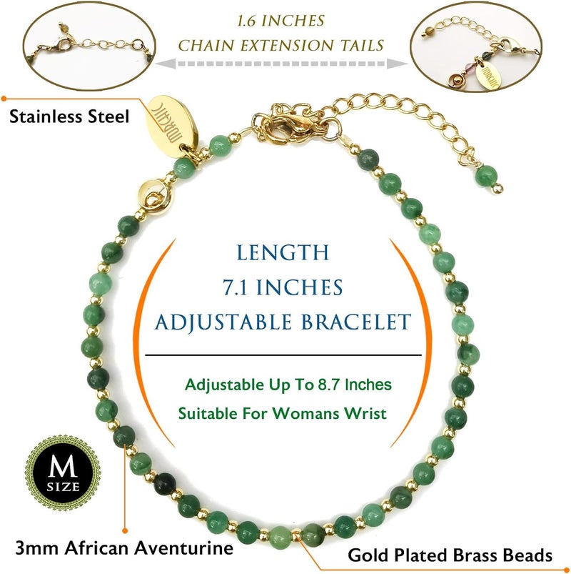 Morchic 3mm Tiny Beads Natural Gemstone Bracelet for Women, Adjustable 7.1" Energy Gem Charm Jewelry, Dainty Handmade Birthday Gift - Image 2